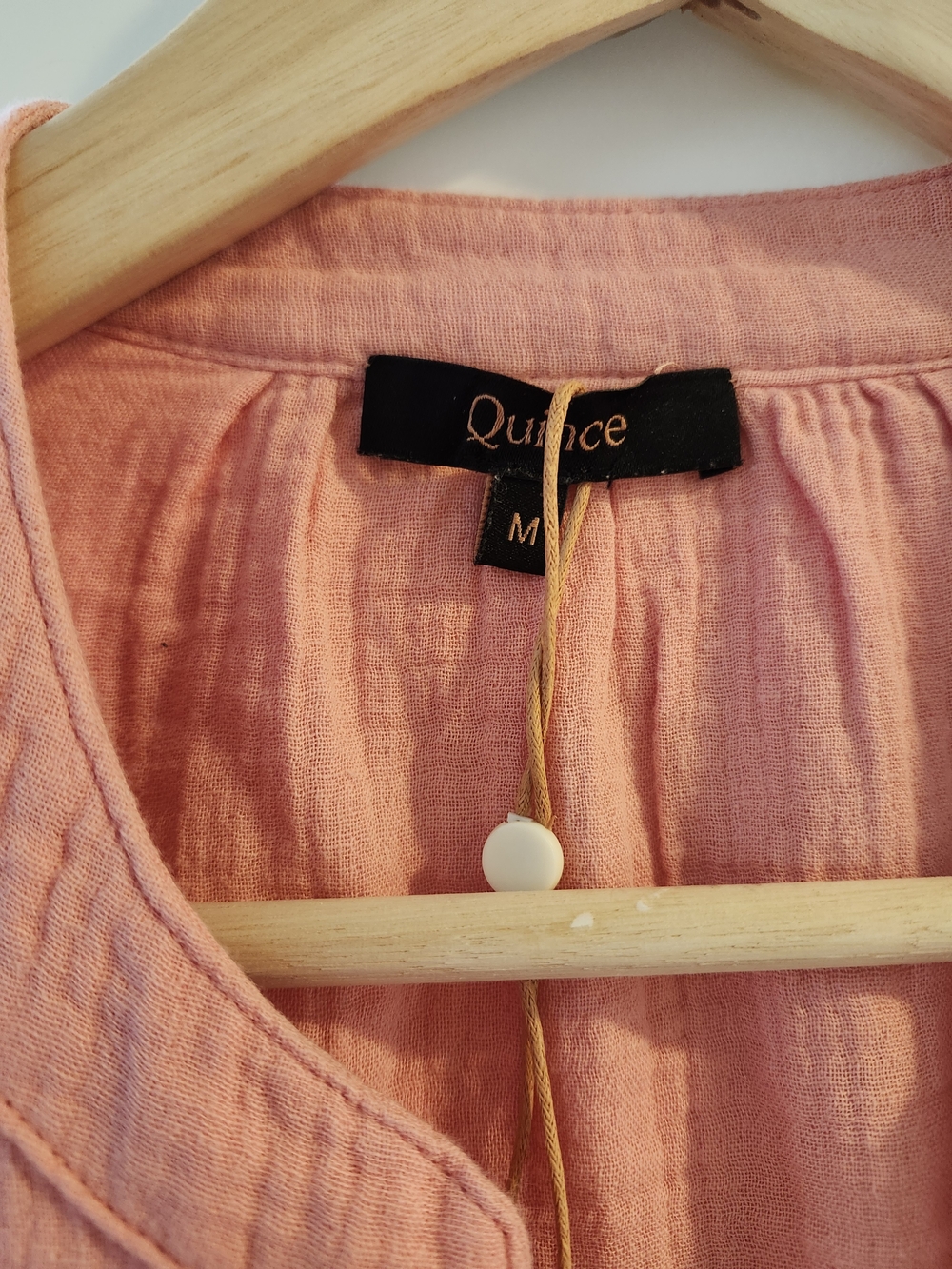 NWT Quince Organic Cotton Gauze Tiered Mini Dress Coral Blush M - Picture 3 of 6